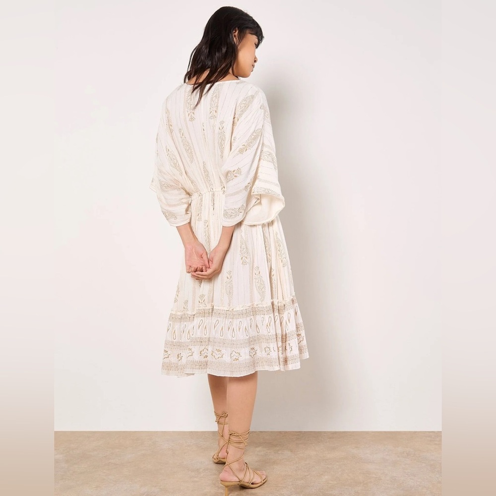 APRICOT 🍑- Boho V-Neck Embroidered Midi Dress in Cream - Picture 3 of 5